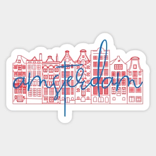 Facades of old canal houses from Amsterdam city illustration. Sticker